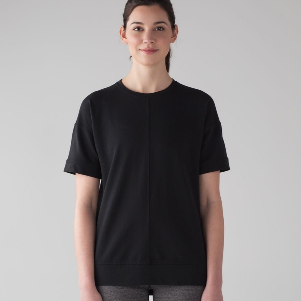 Lululemon Cut Above Stretch French Terry Tee Sweatshirt Black Short Sleeve Sz 10